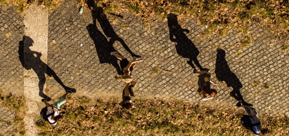 people seen from above in a campus